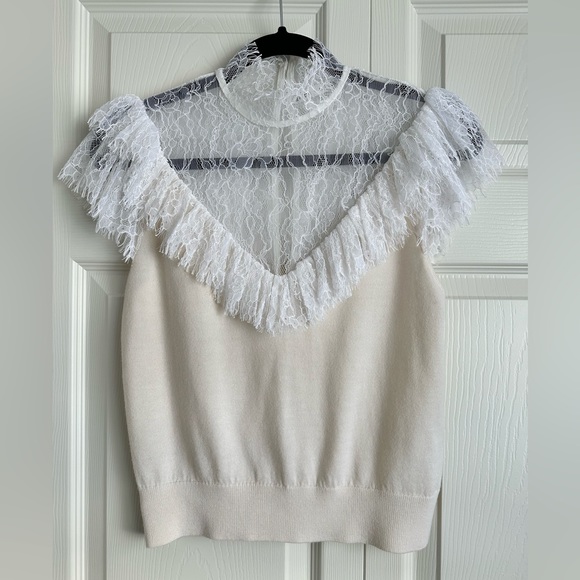 Alice + Olivia Tops - Alice + Olivia Beth Lace Ruffle High Neck top